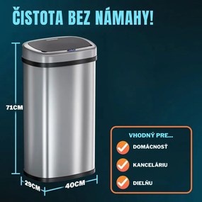Senzorový odpadkový kôš DEUS, 58 litrov, strieborná Jurhan