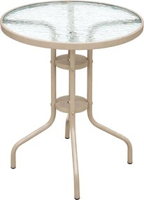 JU Sklenený záhradný stolík, 70 cm, béžový
