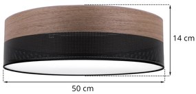 Stropné svietidlo Wood, 1x hnedá orechová dýha/čierne PVC tienidlo, (biele plexisklo), (fi 50cm)