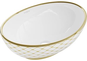 Mexen Elza, keramické umývadlo na dosku 405 x 330 mm, biela-zlatý vzor, 21014009