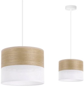 Light Home Závesné svietidlo Wood, 1x dýha zlatý dub/biele plastové tienidlo, (fi 20cm)