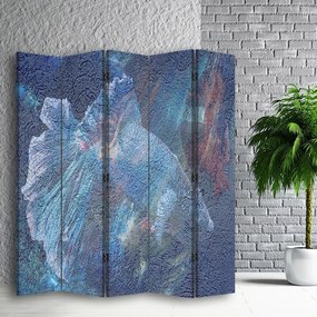 Ozdobný paraván, Tajná modrá - 180x170 cm, päťdielny, korkový paraván