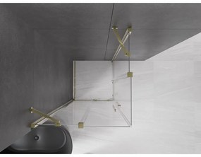 Mexen Velar Duo, sprchový kút s posuvnými dverami 90(dvere) x 90(dvere) cm, 8mm číre sklo, zlatý lesklý profil, 871-090-090-02-50