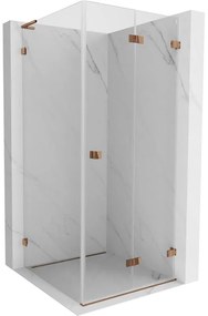 Mexen Lunar-F L, 1-krídlový sprchový kút so skladacími dverami, pravý, 100 x 100 cm, 8mm číre sklo, ružové zlato profil, 836L-100-100-60-00-P