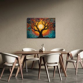 Sklenený obraz - Slnko v korune stromu života (70x50 cm)