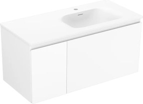 Mexen Orio, kúpeľňová skrinka 100 cm s pravým umývadlom Vela, 1S, 1D, biela matná, 91A13-10047-3-BBFF01-W23P01