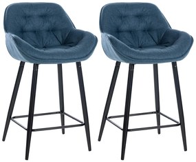 Barová stolička Gibson (SET 2 ks) - látka, kovové nohy čierne - Modrá
