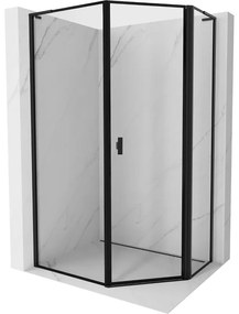 Mexen Mist L, päťuholníkový sprchový kút s krídlovými dverami, 80 x 90 cm, 8mm číre sklo, čierny profil, 8A8L-080-090-70-70-P