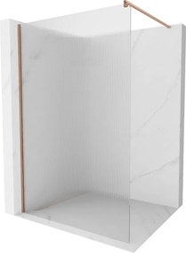 Mexen Kioto, sprchová zástena Walk-In 100 x 200 cm, 8mm sklo s rebrovým vzorom, medený matný profil, 800-100-101-65-09
