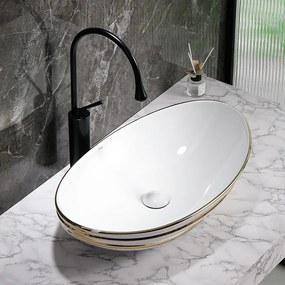 BPS-koupelny Keramické umývadlo na dosku HYD-LI-WH-GL-LN-625 62x36 cm, biela / zlatá lesk