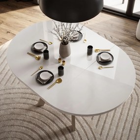 OKRÚHLY ROZKLADACÍ JEDÁLENSKÝ STÔL EWALD BIELY LESK + KAŠMÍR NOHY 100/140 cm