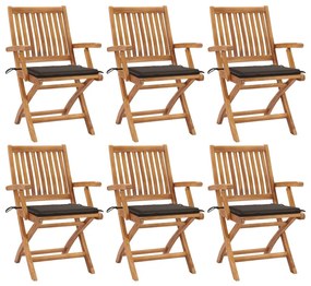 Skladacie záhradné stoličky s podložkami 6 ks tíkový masív 3072758