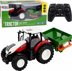 LEAN Toys Poľnohospodársky traktor so sejacím zariadením, diaľkovo ovládaný RC, s červenými svetlami, mierka 1:24