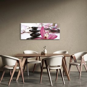 Obraz masážnych kameňov a orchidey na vode (120x50 cm)