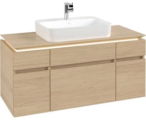 VILLEROY &amp; BOCH Legato závesná skrinka pod umývadlo na dosku (umývadlo v strede), 5 zásuviek, s LED osvetlením, 1200 x 500 x 550 mm, Nordic Oak, B758L0VJ