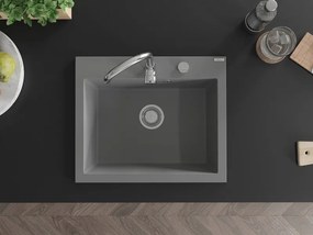 Mexen Elix, 1-komorový granitový drez 600 x 500 mm, sivý, chrómový sifón - 6525601005-71