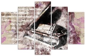 Obraz na plátně pětidílný Piano abstraktní fialové Vintage - 200x100 cm
