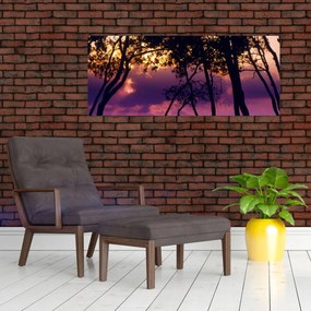 Obraz - Stromy pri západe slnka (120x50 cm)
