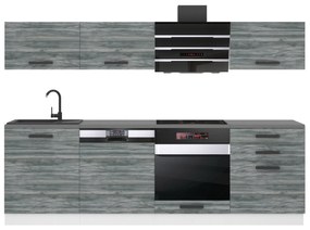 Kuchynská linka Belini Premium Full Version 240 cm šedý antracit Glamour Wood s pracovnou doskou  LINDA