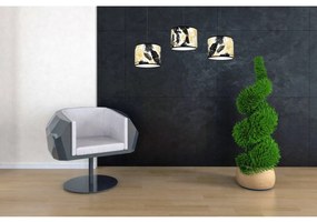 Závesné svietidlo Gold Flowers, 3x biele textilné tienidlo s kvetinovým vzorom, (výber z 2 farieb konštrukcie)