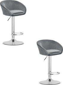 Sada 2 barových stoličiek EAST sivý zamat / chromovaná podnož
