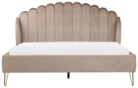 Zamatová posteľ 180 x 200 cm sivobéžová AMBILLOU Beliani