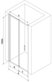 Mexen Exo, skladacie dvere do otvoru 100x200 cm, 6mm číre sklo, čierny profil, 816-100-000-70-00