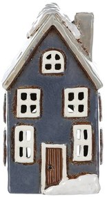 Vianočná dekorácia Zimný domček, keramika, na čajovú sviečku, sivá