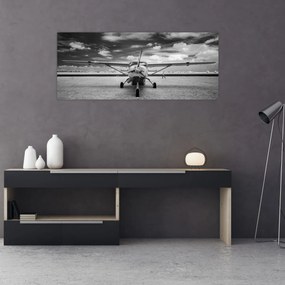 Obraz - Lietadlo čiernobiele (120x50 cm)