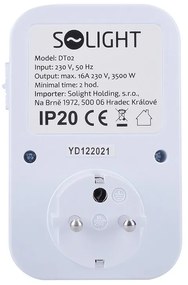 SOLIGHT Mechanický týždenný časový spínač 230V/16A, 1 zásuvka, biely