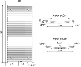 Mexen Ares, elektrické vykurovacie teleso 1200x600 mm + vykurovacia tyč 600 W, chrómová, W102-1200-600-2600-01