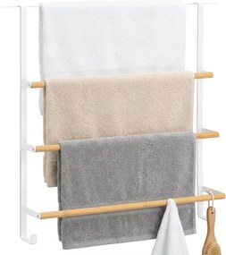 Zeller Present Věšák na ručníky na dveře, bílý kov, bambus, 51 x 13 x 56 cm