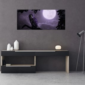 Obraz - Nočná sova, fialová (120x50 cm)