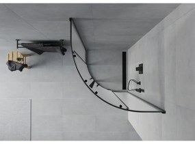 Mexen Rio, štvrťkruhový sprchovací kút s posuvnými dverami 70(dvere) x 70(dvere) x 190 cm, 6mm sklo námraza, čierny profil, 863-070-070-70-30