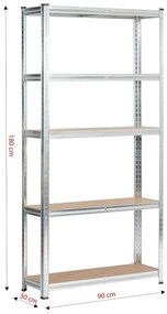 Kovový regál REGMET 90x30x180 cm stříbrný