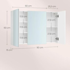 Závěsná zrcadlová skříňka Vasagle Batylda 90 cm bílá