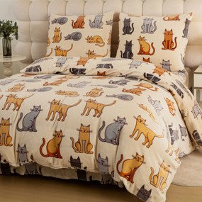 Obliečky mikroplyš COLORED CATS krémové Rozmer obliečok: 70 x 90 cm | 140 x 220 cm