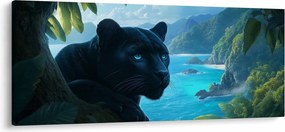 Obraz - Čierny panter v džungli (120x50 cm)