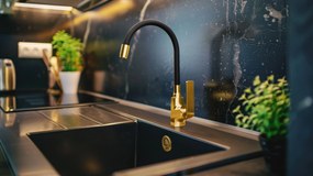 Invena Ligaria, vysoká drezová batéria s elastickým ramenom, systém Eco Start, zlatá lesklá/čierna matná, INV-BZ-39-009-L