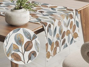 Biante Dekoračný behúň na stôl Porto PRT-009 Modro-hnedé listy na režnom 35x120 cm