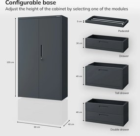 Kovová modulárna multifunkčná skriňa na podstavci antracitová MEGAN 1600 x 900 x 400 mm