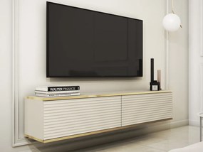 Závesná TV skrinka Orfeo, 135 cm, béžová štruktúra/zlatá