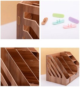 Drevený kancelársky organizér na dokumenty s 8 priehradkami a 2 zásuvkami modrý DIY 5-A Modrá