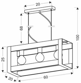 Čierne závesné svietidlo 20x60 cm Varna - Candellux Lighting