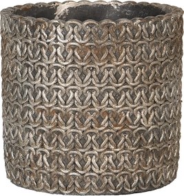 Šedý cementový obal na kvetináč s drôtenými okami M - Ø 15*14 cm