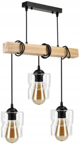 BERGE LED závesné stropné svietidlo, drevený trám, 3xE27 Štvorcový luster, rolovaný