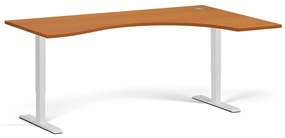 Ergonomický výškovo nastaviteľný stôl, 180x120 cm, 2 motory, L/P, biela podnož, čerešňa