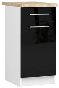 Kuchynská skrinka Olivie S 40 cm 1D 1S biela/čierny lesk/dub sonoma