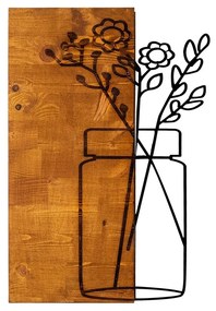 Nástenná drevená dekorácia KVETY hnedá/čierna