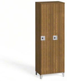 Drevená šatníková skrinka na nohách, 2 dvere, 1750 x 600 x 400 mm, otočný zámok, orech